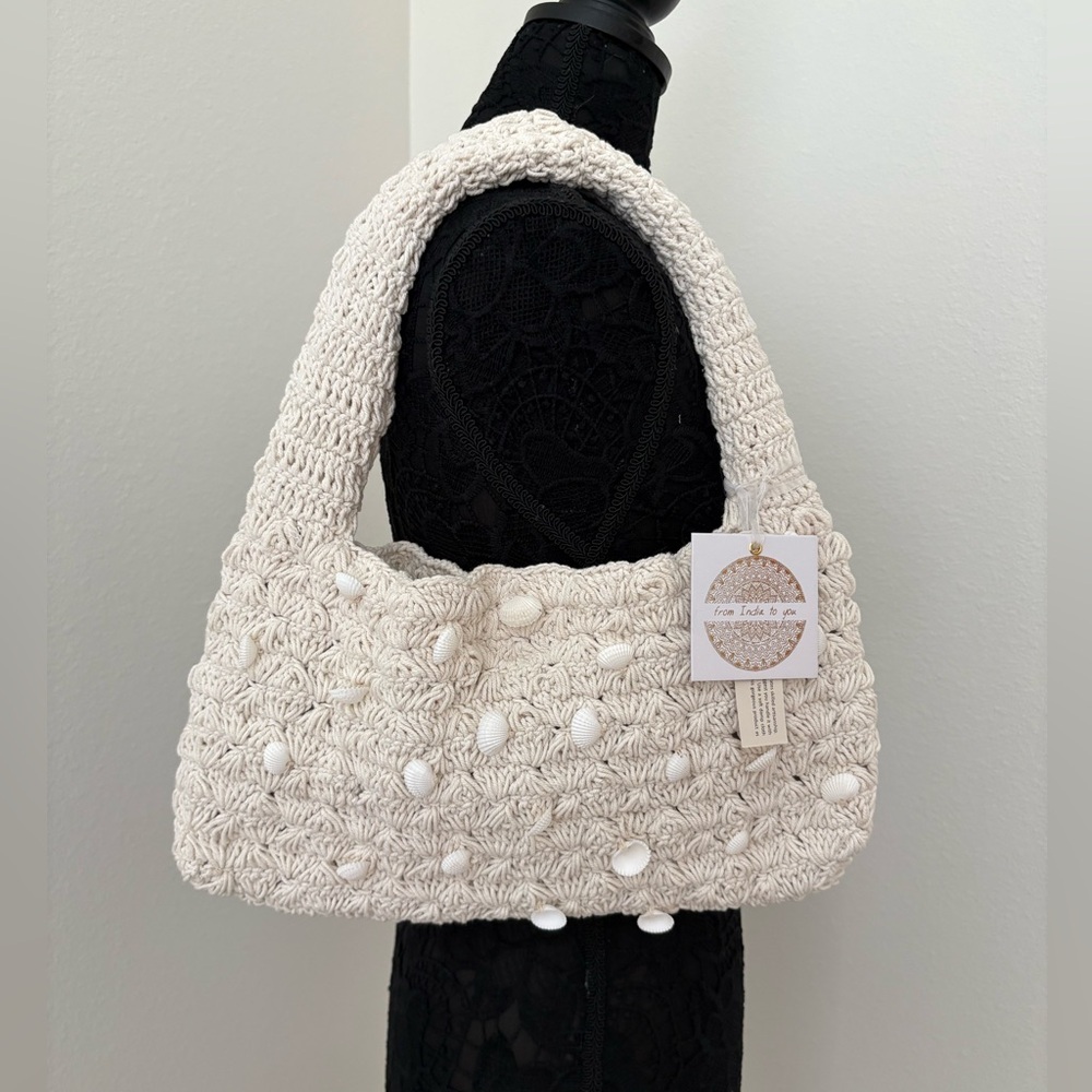 Cream Textured Shoulder Bag with Plush Design